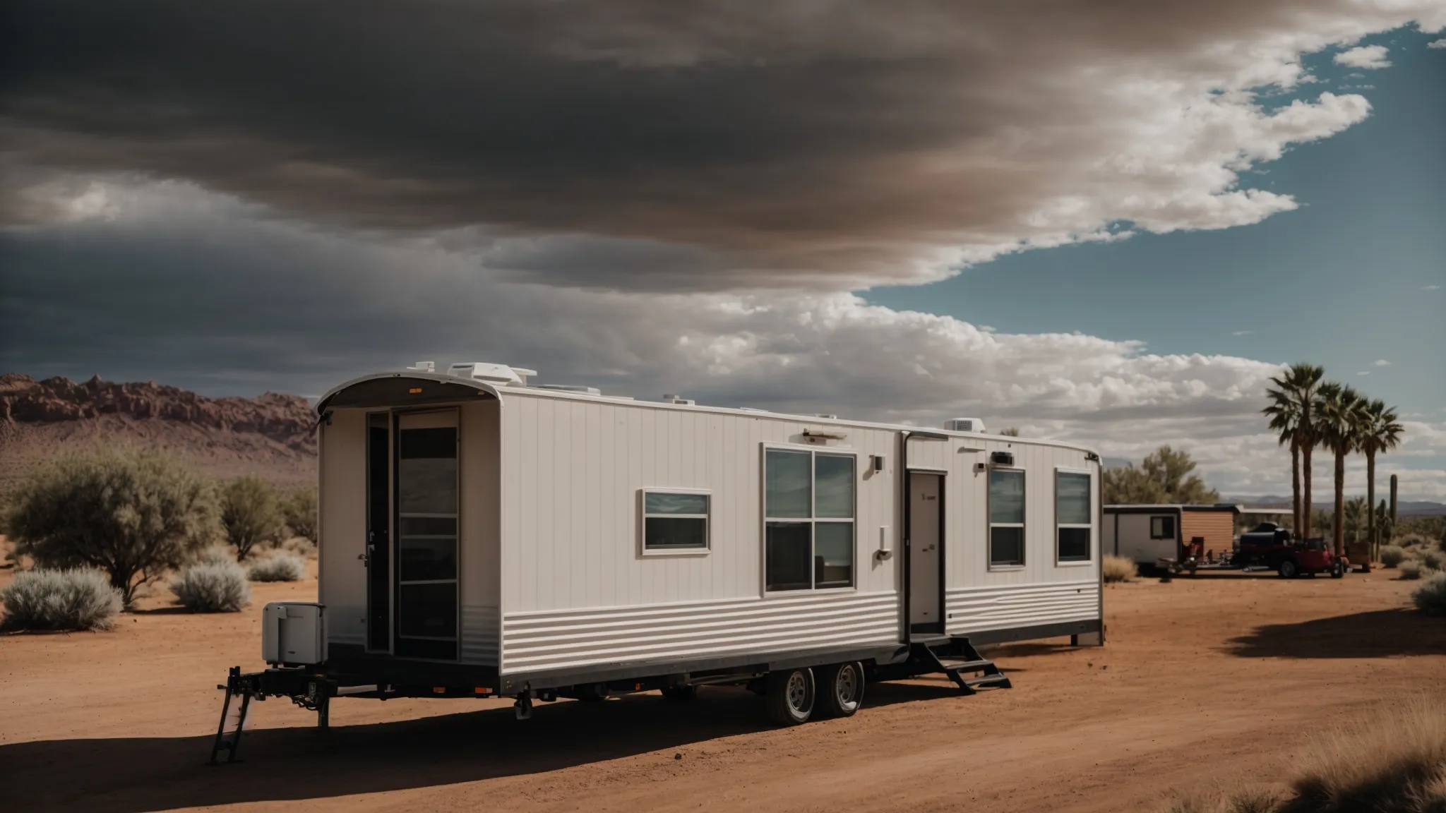 a-professional-mobile-home-mover-expert-b5308d0b-db9a-4224-a58b-1b82eb3b9a86.webp a professional Clayton mobile home mover In Arkansas expertly facilitates the transportation of a sleek mobile home under a vast arizona sky, highlighting the precision and care essential for successful relocations.